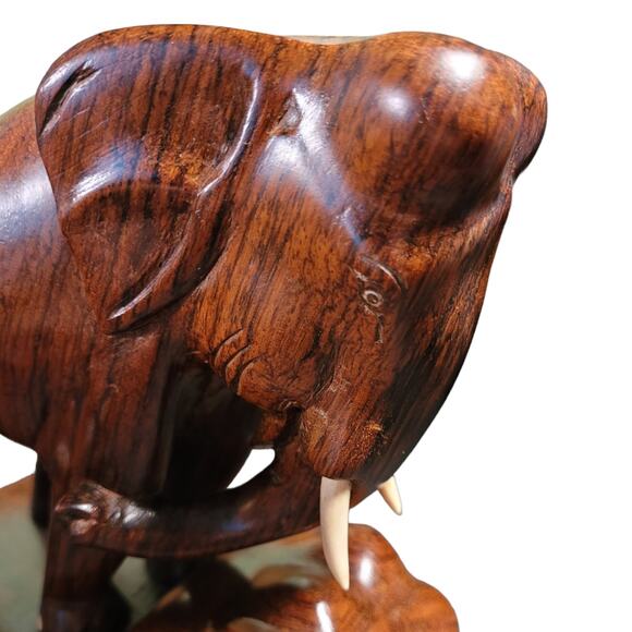 Vintage 60s Hand Carved Solid Wood Elephant Bookends Pair Heavy Rustic Folk Art - Picture 7 of 10